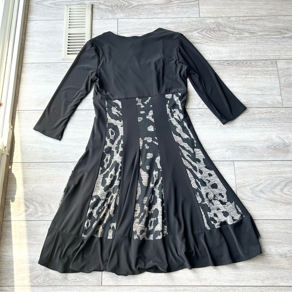 Frank Lyman Black and  Leopard Print Square Neck Jersey Dress - Picture 10 of 13